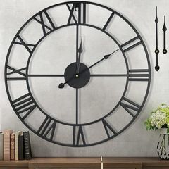 Wall Clock, Large Wall Clock, 47CM Metal Round Silent Non-Ticking Battery Operated Wall Clocks Vintage European Big Roman Numerals Wall Clock for Living Room Kitchen Bedroom Home School Hotel Decor