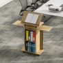 Rolling Podium Stand, Lectern with Folding Side Wings, Laptop Table with Drawer and Shelves, Oak Finish Image 2