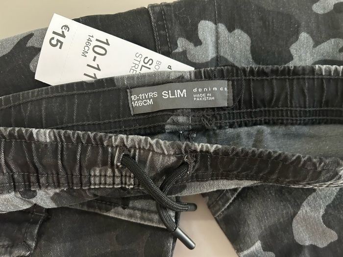 New Charcoal Grey Camo Boys Slim Stretch Trousers 10-11 Yrs