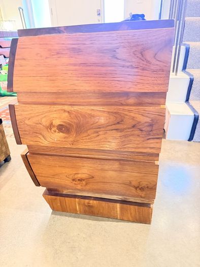 Hardwood bedside lockers, Ikea shelf and stool, Phil Kenyon putting mat