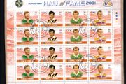 2001 Ireland GAA Hall of Fame (Padraic Carney, Frank Cummins, Jack O'Shea &amp; Nicky Rackard) Commemorative Stamp Sheetlet Plate 1A1A1A1A Fine Used with Dublin CDS cancel of 5th September 2001 (First day of issued) on envelope extract