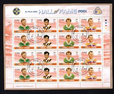 2001 Ireland GAA Hall of Fame (Padraic Carney, Frank Cummins, Jack O'Shea & Nicky Rackard) Commemorative Stamp Sheetlet Plate 1A1A1A1A Fine Used with Dublin CDS cancel of 5th September 2001 (First day of issued) on envelope extract