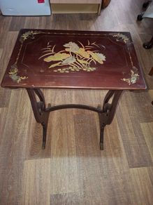 Antique Lacquered Side Table Decorated with Chinoiserie Style Birds and Flowers Chinese 1880s to 1920s
