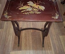 Antique Lacquered Side Table Decorated with Chinoiserie Style Birds and Flowers Chinese 1880s to 1920s