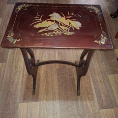 Antique Lacquered Side Table Decorated with Chinoiserie Style Birds and Flowers Chinese 1880s to 1920s