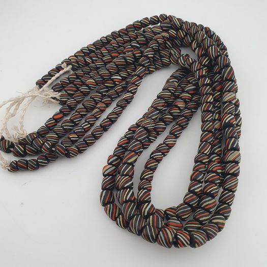 Vintage African Style MultiColor Stripe Black 7mm-8mm Glass Beads Necklace Strand