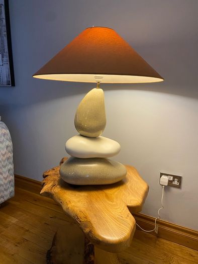 wooden table and lamp set