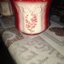 1950s Ceramic Flowerpot featuring a Scalloped Dark Red Gradient Rim and a Delicate Pink Floral Decal Image 3