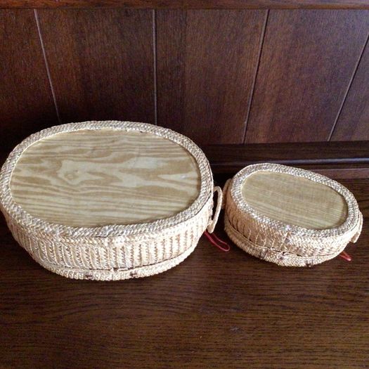 A Pair Of Graduating Vintage Sewing Baskets