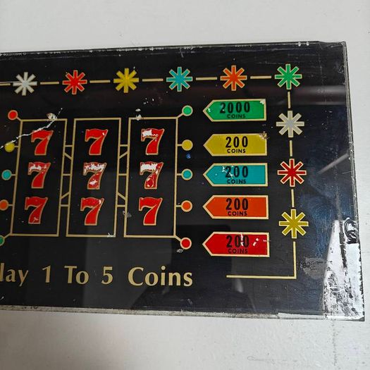 Vintage Bally Slot Machine Reel Glass Plate, Triple 7, 1 to 5 Coins, great retro colours