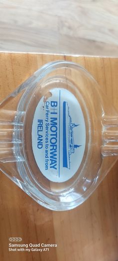 B + I motorway car ferry service to and from Ireland ,glass ashtray,,a slight little chip ,underneath one edge ,,very small,see pictures for condition,,price includes post to anywhere in ireland,,thank you, take as is