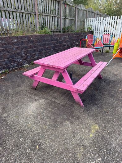 wooden picnic bench