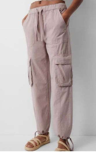 Fab Pull & Bear Dusky Pink Cargo Trousers  Size Large UK 14