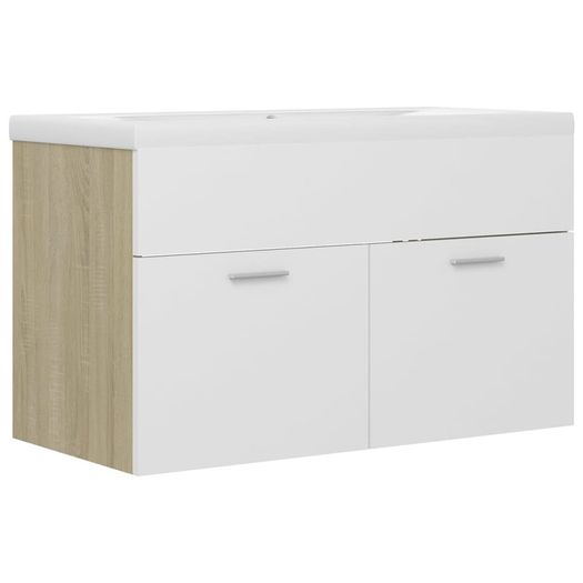 Sink Cabinet with Built-in Basin White and Sonoma Oak Chipboard