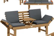 Garden Bench Weatherproof Wood with Table 200x50cm Foldable 320kg Resilient FSC Certified 3-Seater Garden Balcony Wooden Bench Acacia 3 Persons