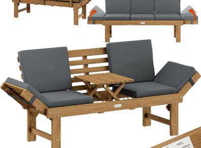 Garden Bench Weatherproof Wood with Table 200x50cm Foldable 320kg Resilient FSC Certified 3-Seater Garden Balcony Wooden Bench Acacia 3 Persons