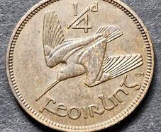 Beautiful Ireland 1937 Farthing 1/4 d coin