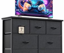 Chest of Drawers for Bedroom with 7 Drawers, Fabric Storage Drawer, Tall Black Hallway Storage Unit