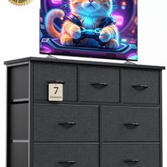 Chest of Drawers for Bedroom with 7 Drawers, Fabric Storage Drawer, Tall Black Hallway Storage Unit