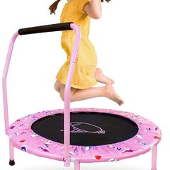 Trampoline for Kids Mini Trampoline with Adjustable Handle and Safety Padded Cover Foldable Toddler Trampoline Indoor & Outdoor