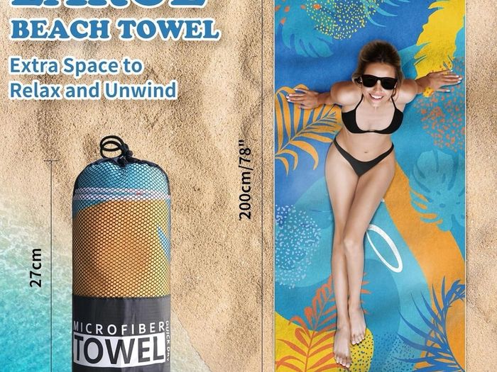 Microfibre Beach Towels for Adults 200x90cm 2 Pack Extra Large Beach Towels in Gift Boxed, 250 GSM, Sand Free, Lightweight & Quick Dry Beach Towel for Swim, Travel and Gym(Pink Stripe & Blue Stripe)