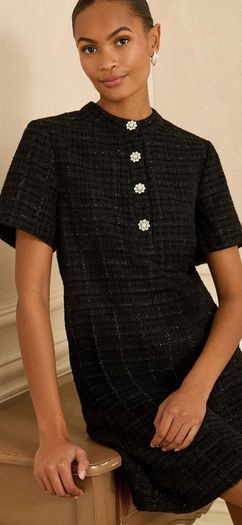 Love and Roses black tweed button mini dress