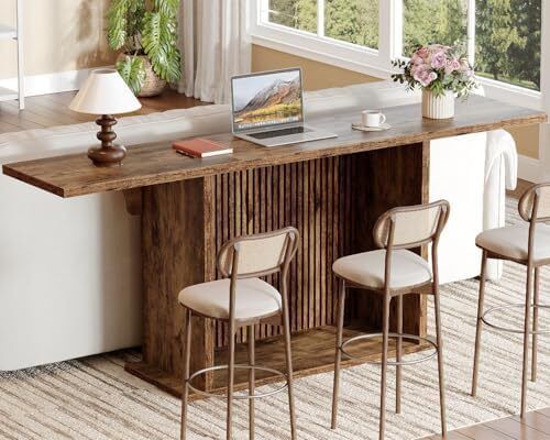 Farmhouse Console Table, 180cm Extra Long 2-Tier Sofa Table, Rustic Brown Wooden