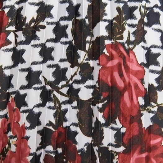 Zara Multicoloured Houndstooth & Floral Print Pleated Flowing Midi Skirt  Xs
