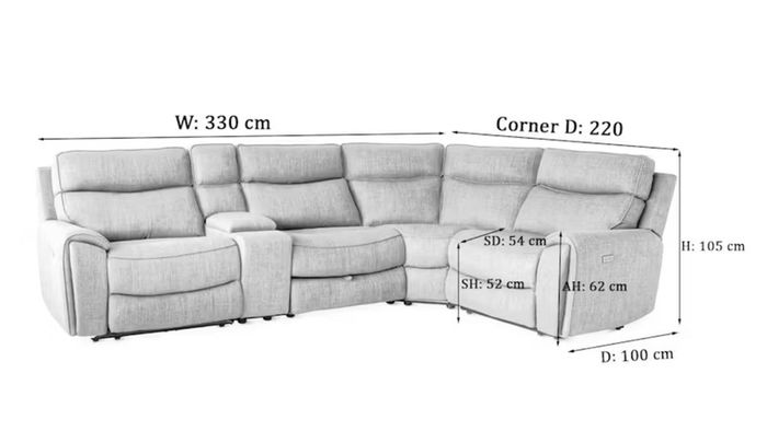 (Open to offers)  Mila Corner Sofa with Console | Power Recliner | Medium | Grey