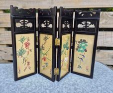 Vintage Chinese Miniature Folding Screen, Hand-Painted
