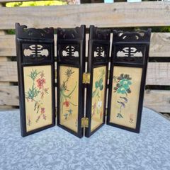 Vintage Chinese Miniature Folding Screen, Hand-Painted