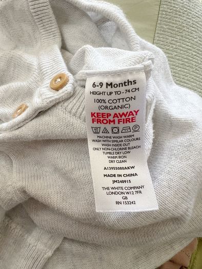 The Little White Company Organic Cotton Bunny Pom-Pom Knitted Romper 6-9 Months