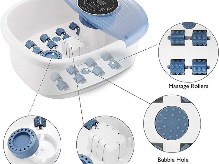 Foot Spa Bath Massager with Heat, Bubble and Vibration, Digital Temperature Control (95-118 Degrees Fahrenheit) and 16 Detachable Massage Rollers for Comfort Feet, Home Use (FREE POSTAGE)