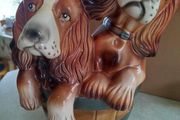 Rare Vtg Cocker Spaniels Figurine Statue Brinns Portugal 10.5 x8 Inches Dogs in Bucket.