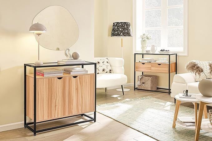 Console table with glass top and doors Sideboard Cabinet