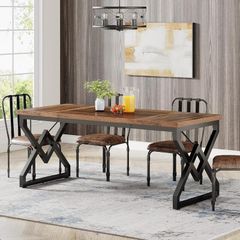 Large Office Computer Desk with Extra Thick Wooden Table Top and Metal Frame