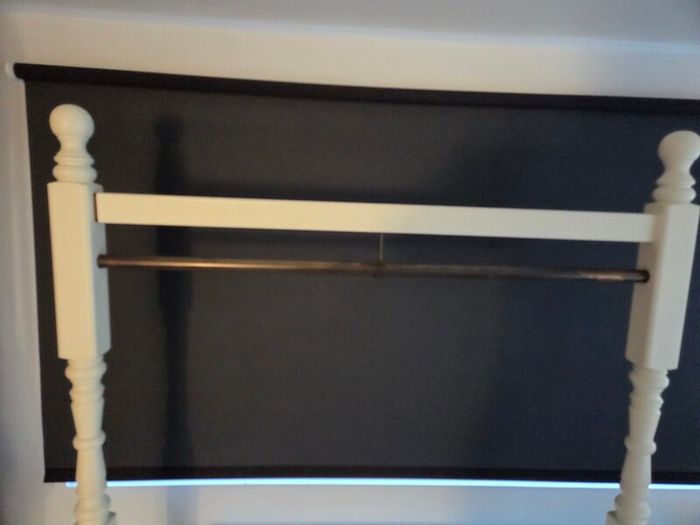Clothing Rail On Wheels.  Cream wooden clothing Rail with metal hanging pole on wheels.  60e each or 2 for 100e   Height - 64 in  Width - 45 in  Depth - 17 in