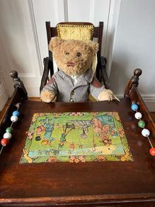 Antique High Chair folds Inlaid Play Table