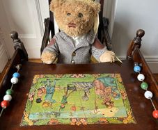 Antique High Chair folds Inlaid Play Table