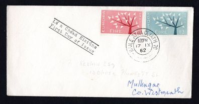 1962 Ireland Europa Commemorative Stamps Plain addressed First Day Cover (FDC) with Baile Atha Cliath (Dublin) cancel