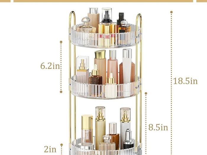 360 Rotating Makeup Organiser, 3 Tiers Spinning Skincare Organiser, Multi-Function Make Up Storage, Large Capacity Cosmetic Perfume Stand for Vanity, Bathroom and Bedroom