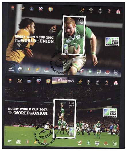 2007 Ireland Rugby World Cup Commemorative Stamps Miniature Sheets Fine Used with First Day of issue cancel.