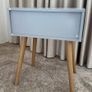 1 Drawer Wooden Nightstand with Round Tapered Legs, Blue and Brown Image 6