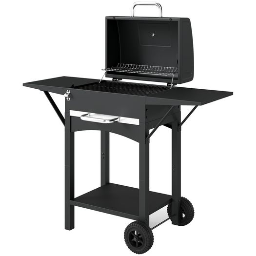 Charcoal grill with lid, BBQ smoker grill with 2 side tables Large grill area Grill grate Thermometer