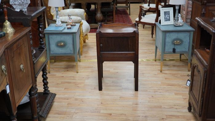 George III Tambour Front Mahogany Tray Top Bedside Cabinet