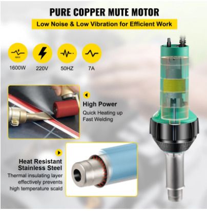 BRAND NEW 1600W Plastic Welding Gun Hot Air Torch Palstic Welder Kit W/ 4PCS Replacement Nozzles for PVC PP PE Pipe Vinyl Floor