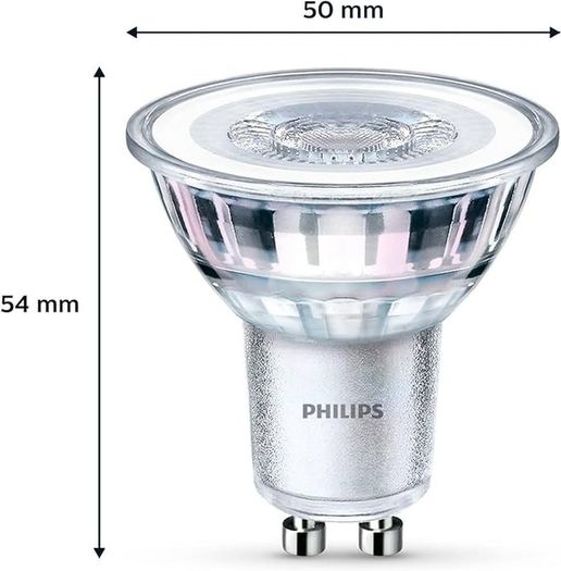 Lighting Philips LED Classic GU10 Bulbs, Pack of 6 (50 W), Reflector LED Spotlights with Warm White Light, Energy-Saving Lamps with Long Service Life