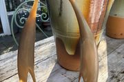 MID CENTURYPAIR OF CRANES hand carved Buffalo / cow horn