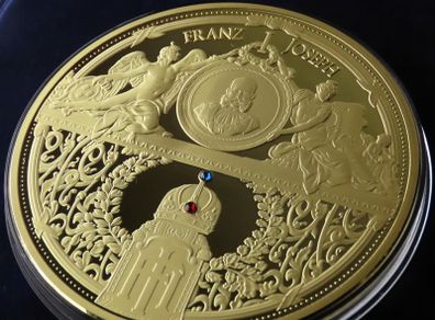 378 grams Kaiser Franz Joseph emperor of Austria-Hungary | Gold plated proof with Swarovski crystals