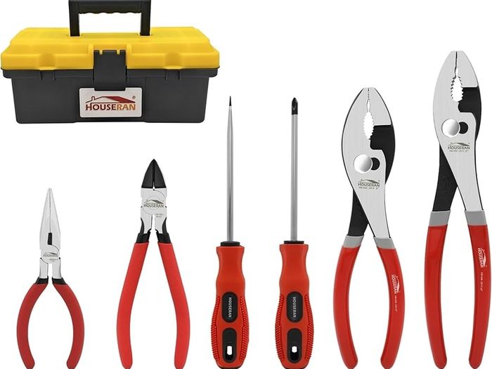 6-Piece Professional Tool Kit with Toolbox - 8" & 10" Slip Joint Pliers Set, 6" Wire Cutters, 5" Needle Nose Pliers, 2 Magnetic Screwdrivers, Storage Case for Garage, Crafts, Home Repairs